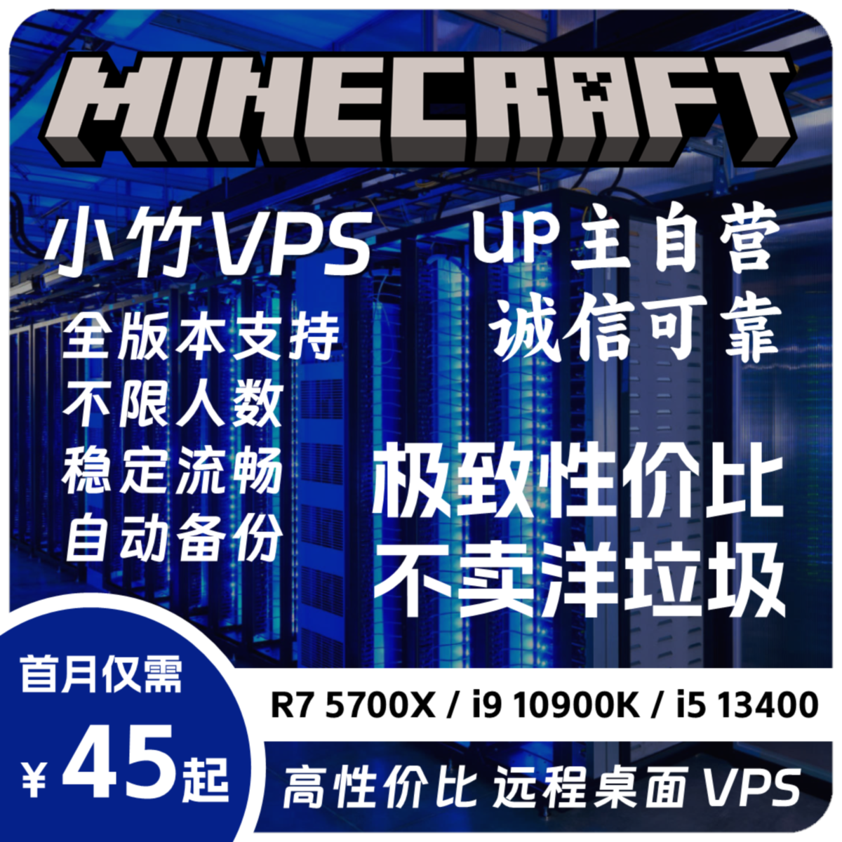 我的世界 服务器 VPS 联机开服不卡 远程桌面 小竹VPS Minecraft - AI科研 编程 读书笔记 - 小竹の笔记本